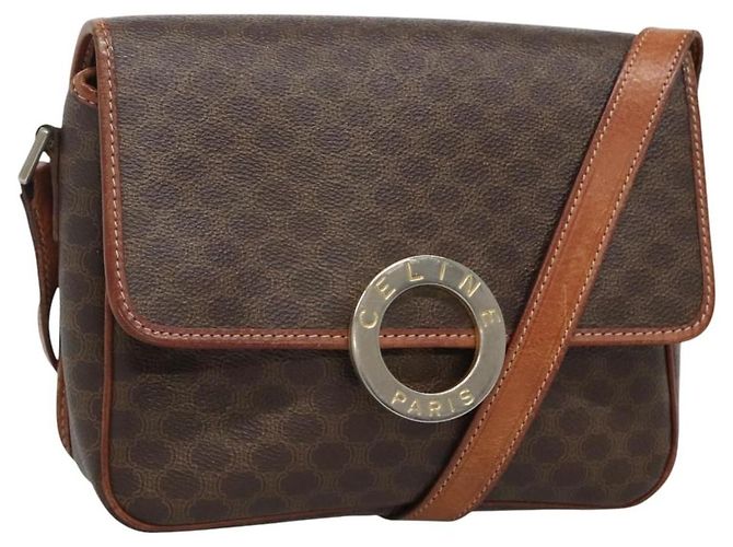 Céline Celine Vintage Macadam Circle Logo Canvas and Leather Marron