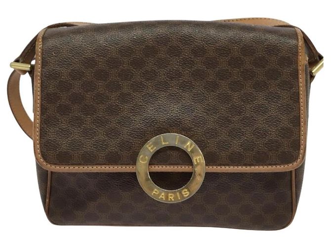 Céline Celine Vintage Macadam Circle Logo Canvas and Leather Marron