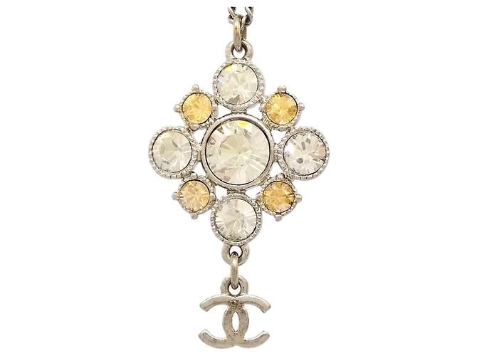 Colar de strass Chanel Coco Mark Prata