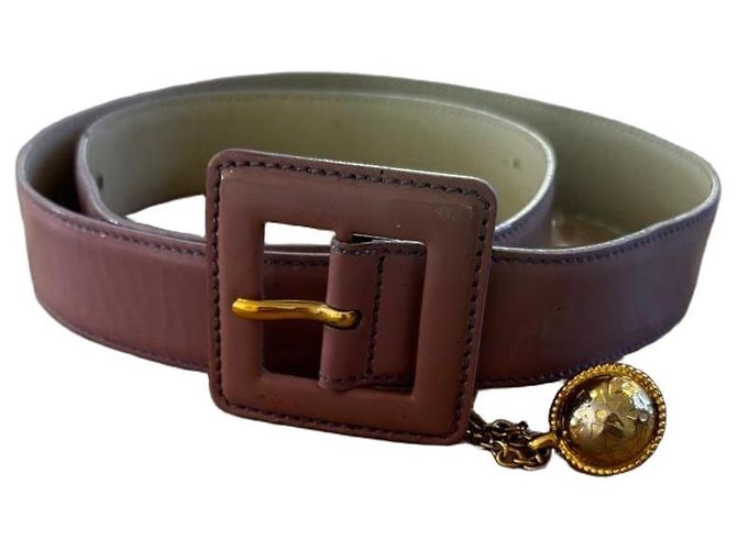 Céline CELINE pale pink patent leather belt with golden charm