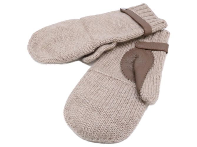 Luvas de lã de cashmere e couro de cervo Lionel da Hermès Bege