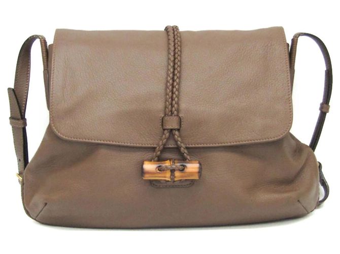 Borsa a Spalla in Pelle Gucci Bamboo Marrone