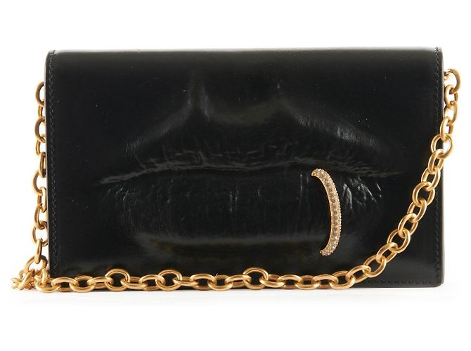 Clutch de Cadeia com Boca Moldada Schiaparelli Preto Rosa