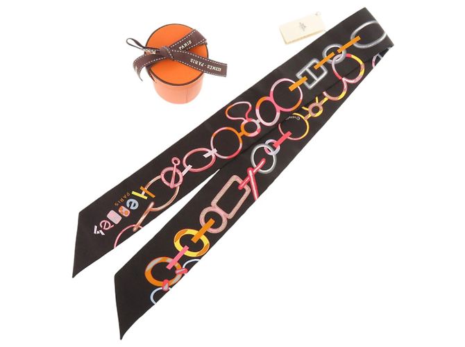 Foulard in seta nera Hermès Twilly Do Re Boucles Nero Multicolore