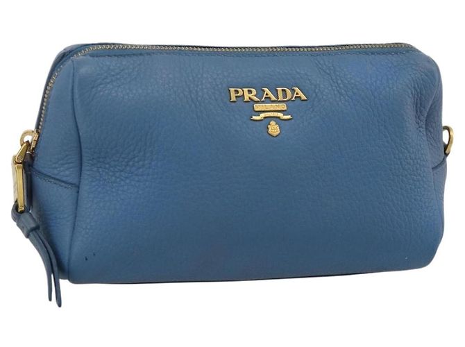 Prada Pochette en cuir bleue dorée Auth yk20280