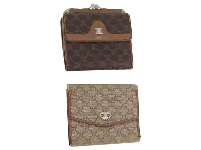 Céline Billetera de lona Macadam CELINE PVC 2 piezas Marrón Beige Auth ti3905 Castaño
