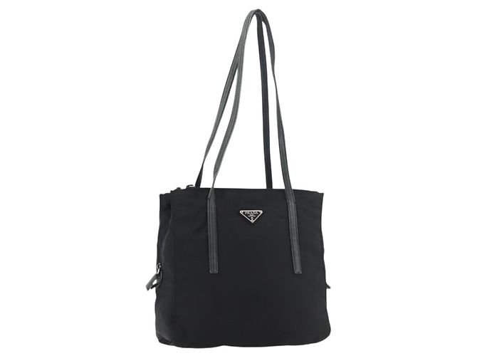 PRADA Tote Bag Nylon Black Silver Auth 175704 Silvery