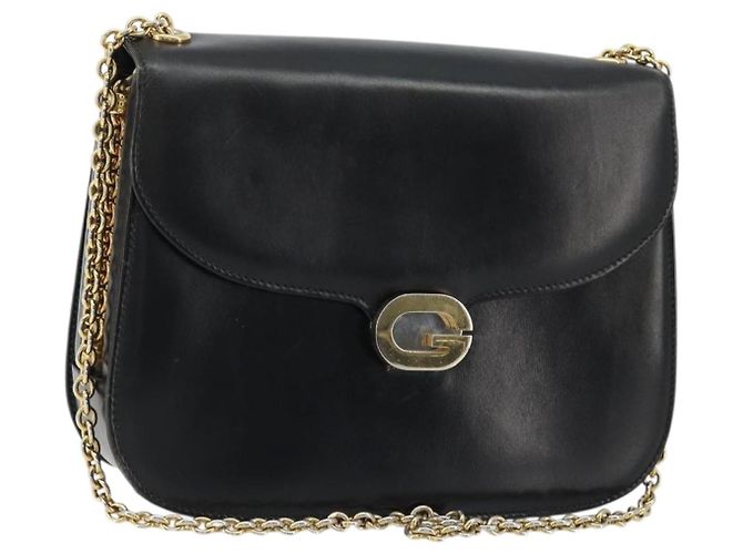 Borsa a spalla in pelle Gucci nera e oro Auth 175138 Nero D'oro