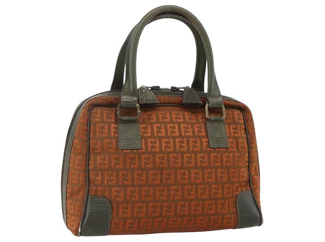 FENDI Zucchino Canvas Handtasche Braun Auth 175160