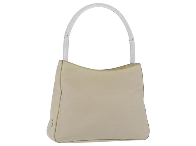 PRADA Handtasche Nylon Elfenbein Silber Auth 175397 Roh