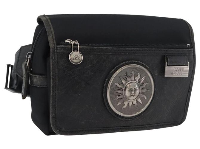 Borsa a vita Gianni Versace in nylon nero e argento Auth BA12122A