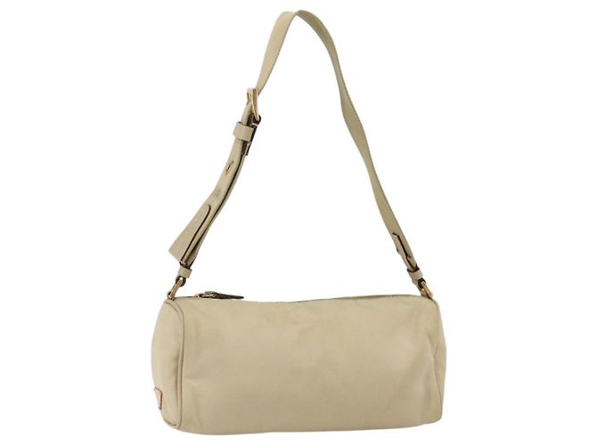 Bolsa de Ombro PRADA Nylon Bege Dourado Auth 175188