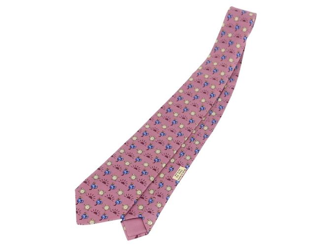 Hermès HERMES Corbata de Seda Rosa Auth 174884A