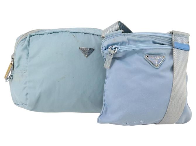 PRADA Schultertasche Nylon 2 Set Hellblau Auth YKZ1188