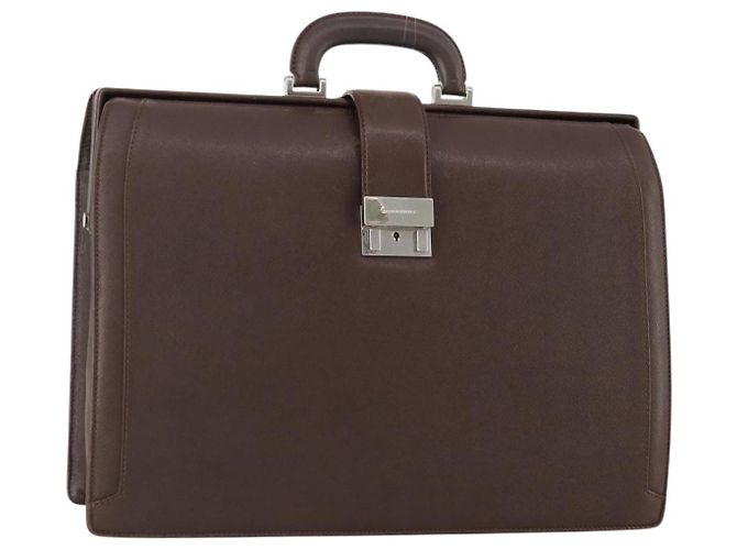 Bolsa de negócios em couro marrom e prata Burberry Auth bs34224