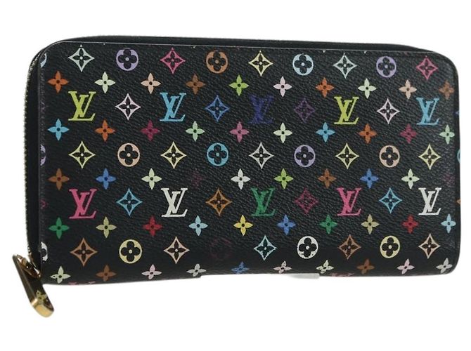 LOUIS VUITTON Monogram Multicolor Zippy Wallet Black M60243 LV Auth BA12070V