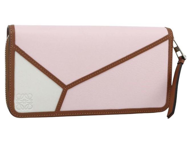 LOEWE Puzzle Zip-Up Round Wallet Leather Multicolor Silver 122N30X Auth am11095V Silvery Multiple colors