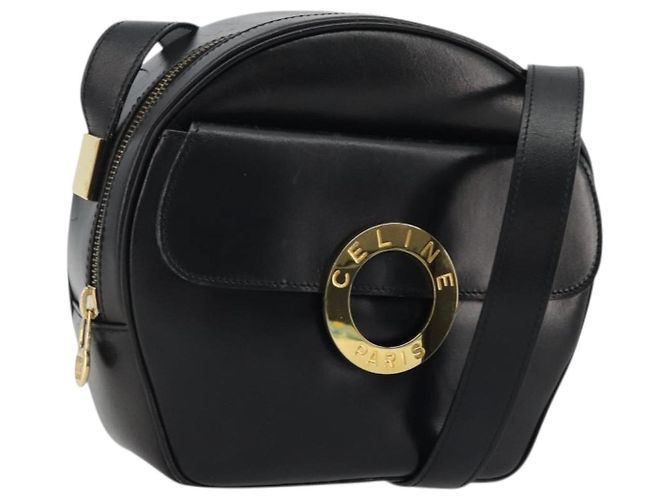 Céline CELINE Circle Schultertasche aus Leder Schwarz Gold Auth YKZ1524A Golden