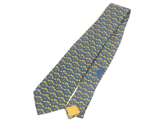 Hermès HERMES Corbata de Seda Amarilla Auth 174888A Amarillo