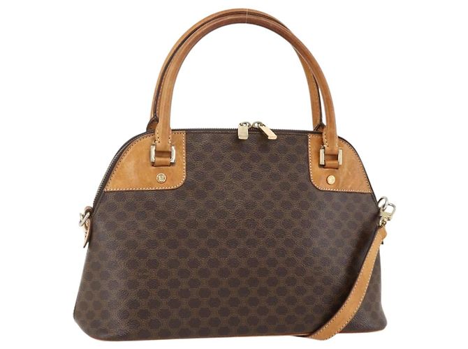 Céline Bolsa de mão em lona Macadam CELINE em couro PVC marrom e dourado Auth YKZ1140