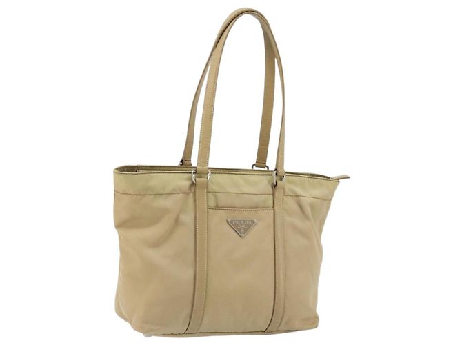 Borsa Tote PRADA Nylon Beige Argento Auth YKZ1525A