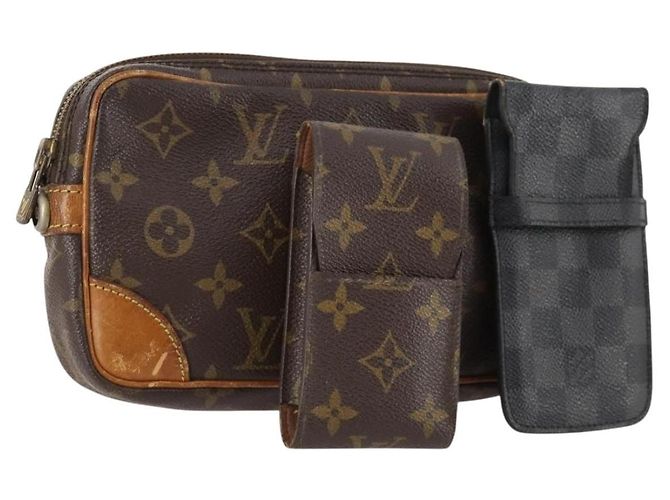 LOUIS VUITTON Clutch Monogram Damier Graphite 3 Pezzi LV Auth BA12165 Damier ebene