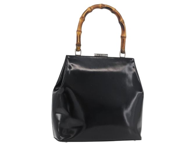 GUCCI Bamboo Handtasche Emaille Schwarz Silber 000 781 0295 Auth 176588
