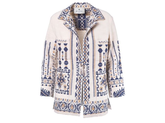 Beige und Marine Jacquard Ethno-Jacke Etro