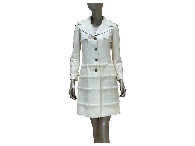 Timeless Casaco de couro de cordeiro branco e tweed Chanel FR 36 usado