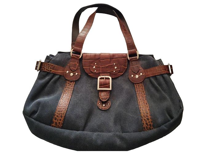 Bolsa Longchamp em lona e couro Marrom Azul