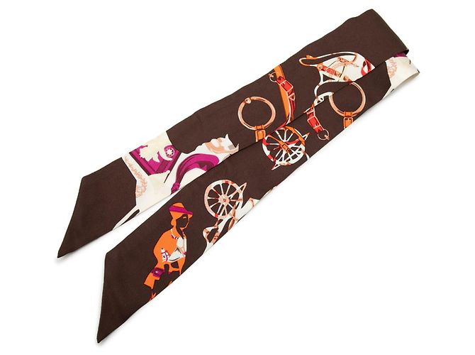 Sciarpa Muffler Hermès Twilly TOUT EN CARRE Marrone Multicolore