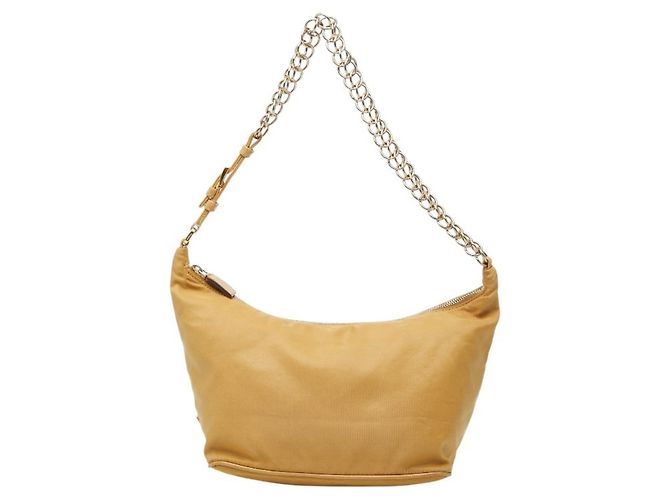 Borsa a spalla con catena e logo Prada Beige