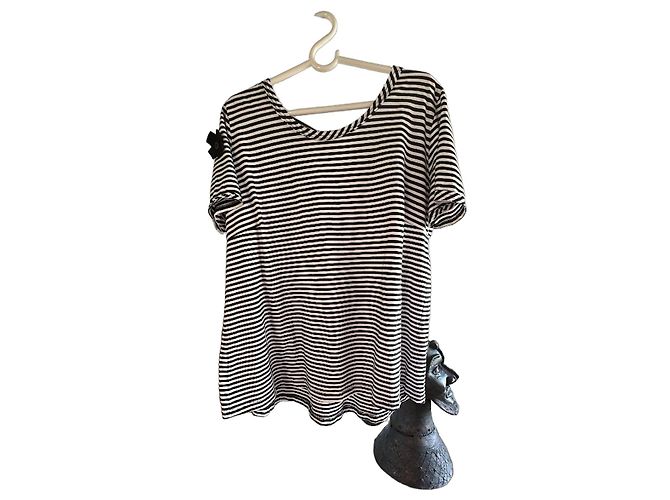 Autre Marque Black and white striped t-shirt with bow detail