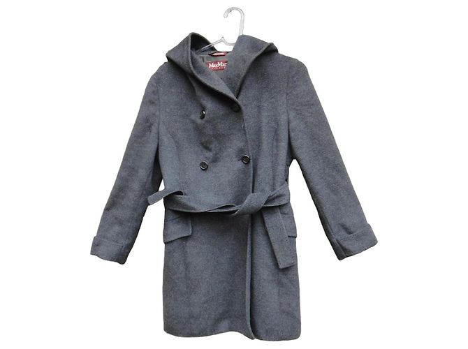 Autre Marque Abrigo Max Mara Studio Gris de Lana con Capucha