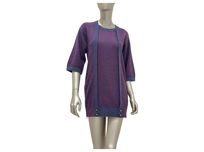 Chanel Langer Cashmere Cardigan Lila FR 34 Gebraucht