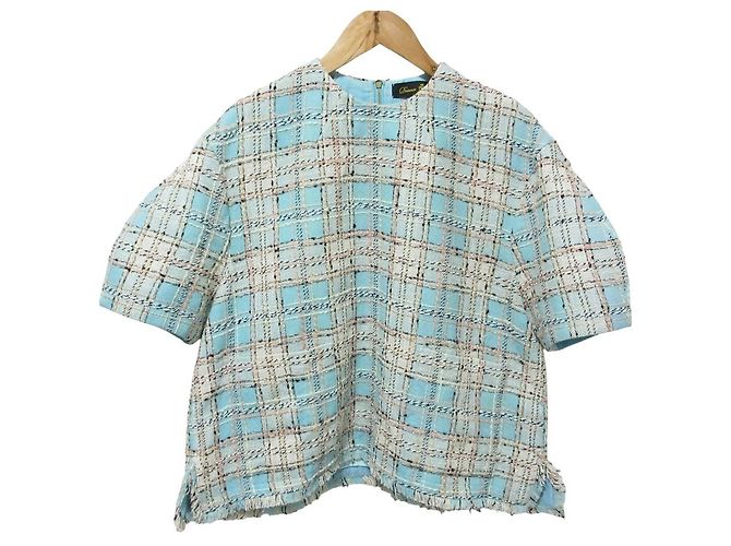 Autre Marque Kurzarmbluse aus Karotweed Drawer Blau Hellblau