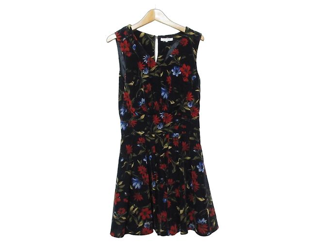 Autre Marque Stretch-Velours-Blumenmusterkleid GUILD PRIME Schwarz