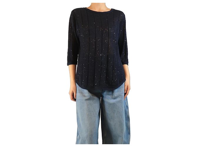 Brunello Cucinelli Pull en sequins bleu marine - taille M