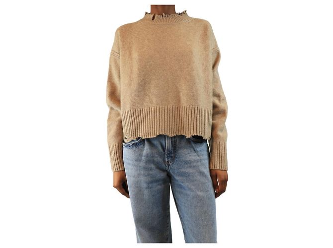 Helmut Lang Beige distressed wool jumper - size S