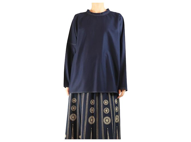 Sofie d'Hoore Top de lana con costuras en contraste navy - tamaño UK 8 Azul marino