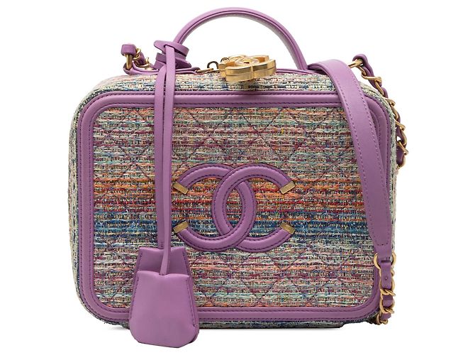 Chanel Roxo Médio Tweed CC Filigrana Vanity Case