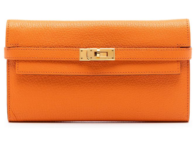 Cartera Larga Kelly en Chevre Mysore Naranja Hermès