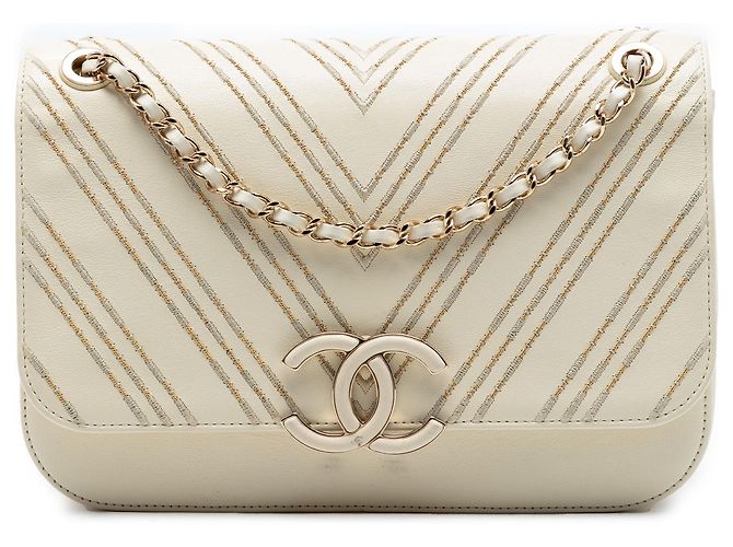 Chanel Blanco Grande Chevron de Cordero Sutil Crudo