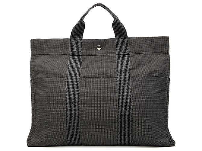 Hermès Sac Herline MM en toile grise Marron Gris anthracite