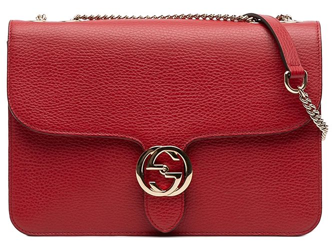 Gucci Vermelho Médio Dollar Couro de Bezerro Bolsa Transversal Interlocking G