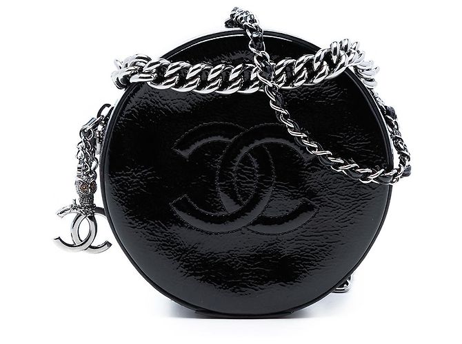 Runder schwarzer Lacklederbeutel Chanel As Earth
