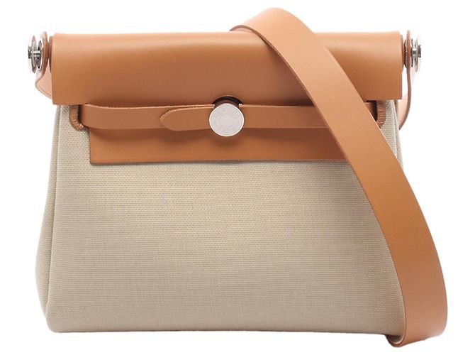 Herbag Zip 20 em Lona Militar Marrom e Vaca Hunter da Hermès Carne