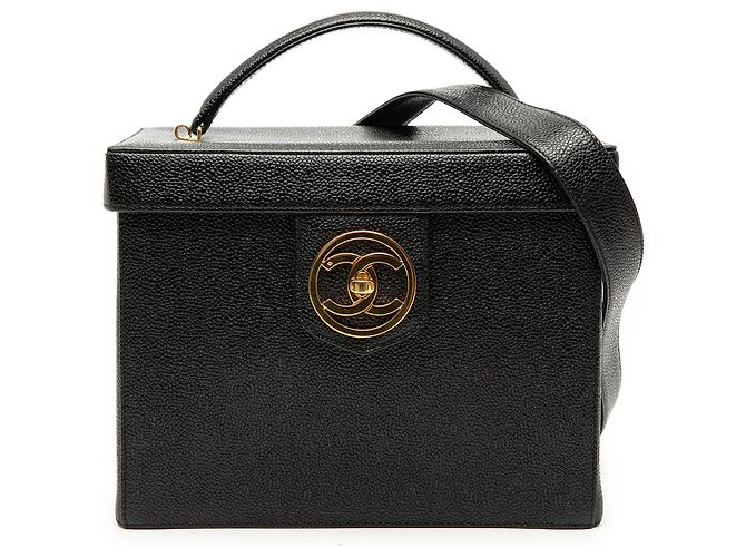 Vanity Caixa de vaidade em caviar preto CC da Chanel