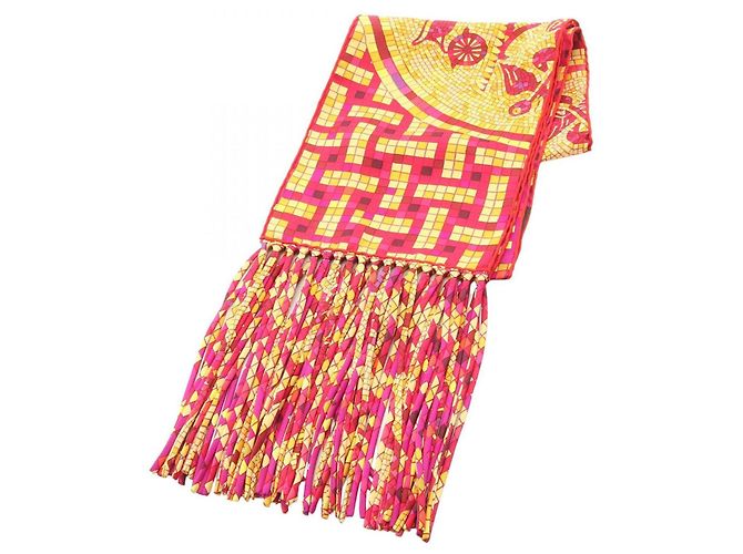Sciarpa con frange MOSAIQUE AU 24 di Hermès Rosa Rosso Multicolore