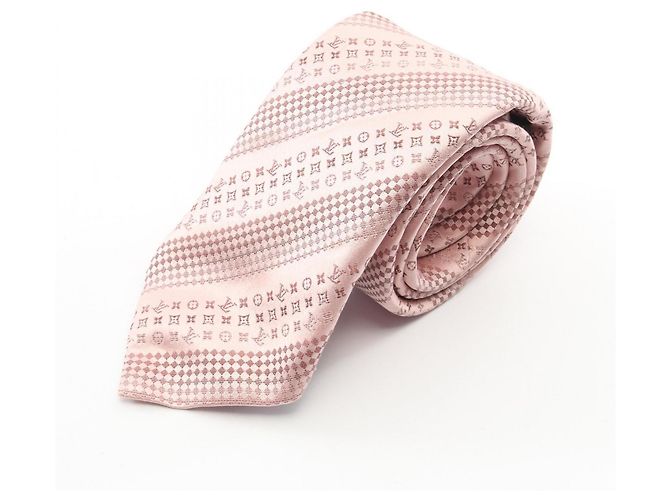 Louis Vuitton Monogram Pattern Silk Tie for Men in Pink